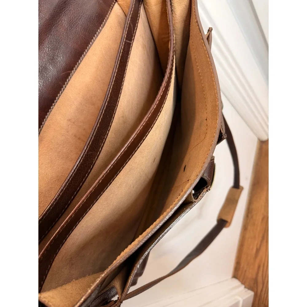 Vintage Dark Brown Pebble Leather Briefcase Messenger Bag w/Shoulder Strap ITALY